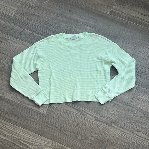 TNA | Aritzia green waffle knit long sleeve over sized crop top sweater size XXS - Picture 1 of 9
